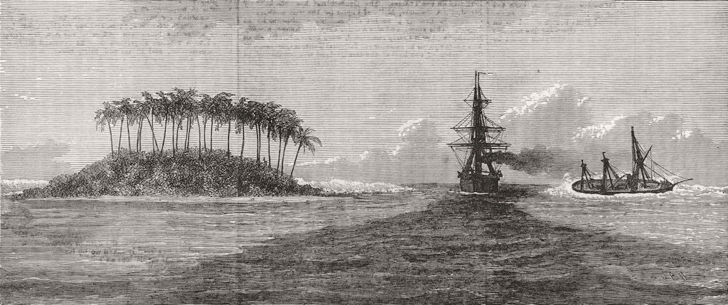 PACIFIC. Wreck of French war-ship L'Hermite, Wallis Island, ocean 1874 print